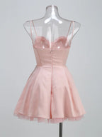 Pink A-Line Sweetheart Spaghetti Straps Corset Flirty Mini Homecoming Dress