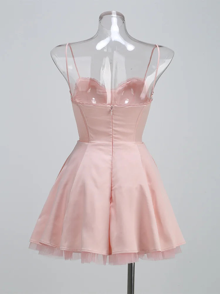Pink A-Line Sweetheart Spaghetti Straps Corset Flirty Mini Homecoming Dress