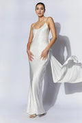 Low Back Maxi Dress With Bow Train Affordable Beach Wedding Dresses No Slit Floor Length Dresses For Wedding