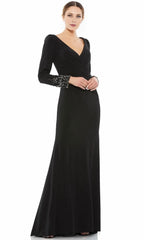 Low V-Neck Long Sleeves Trumpet Classic Floor length Prom Dress For Sale For Women ﻿