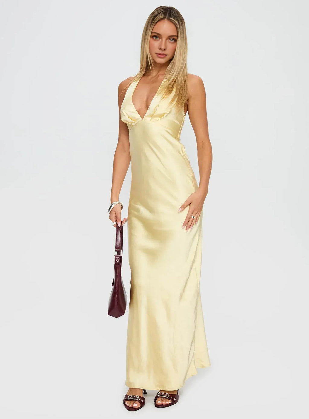 Low cost Bodycon Halter Neck Sleeveless Ankle-Length Prom Dress