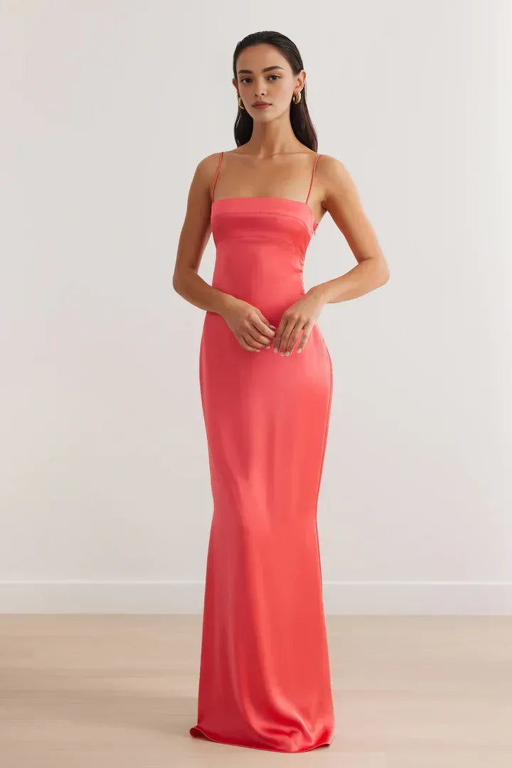 Low cost Fitted Spaghetti Straps Sleeveless Floor-Length Prom Dress