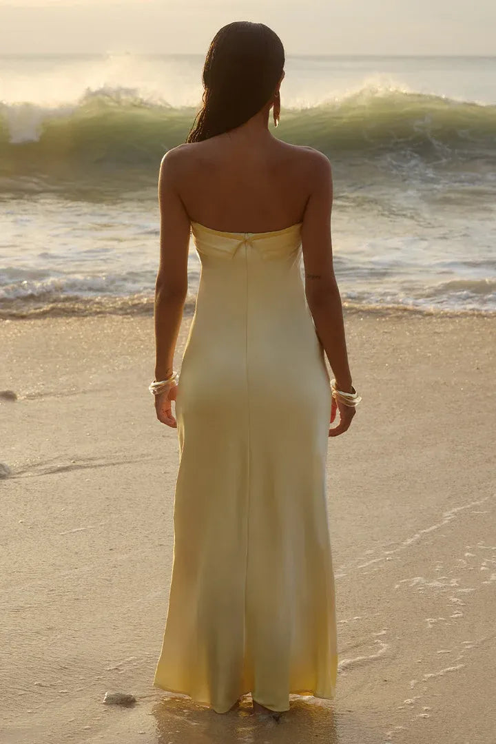 Low cost Fitted Strapless Sleeveless Ankle-Length Prom Dress