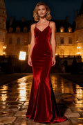 Low cost Mermaid/Trumpet Spaghetti Straps Sleeveless Sweep/Brush Train Winter Prom Dress