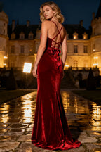 Low cost Mermaid/Trumpet Spaghetti Straps Sleeveless Sweep/Brush Train Winter Prom Dress