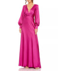 Luminous A Line Deep V Neck Puff Sleeve Ruched Back Floor Length For Adults Prom Dress ﻿