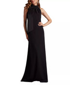 Luminous A Line Halter High Neck Sleeveless Bow Back Train Length For Ladies Prom Dress