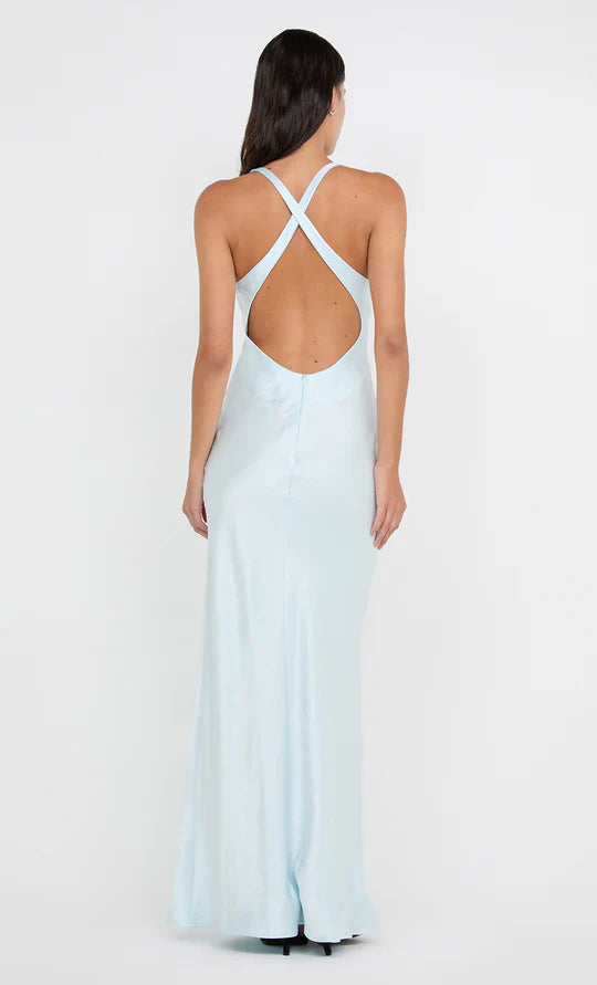 Luminous Sheath Halter Neck Sleeveless Cross Back Floor Length For Women Prom Dress