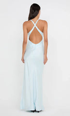 Luminous Sheath Halter Neck Sleeveless Cross Back Floor Length For Women Prom Dress