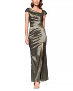Luminous Trumpet Asymmetrical Neck Cap Sleeve Ruched Back Floor Length For Adults Prom Dress
