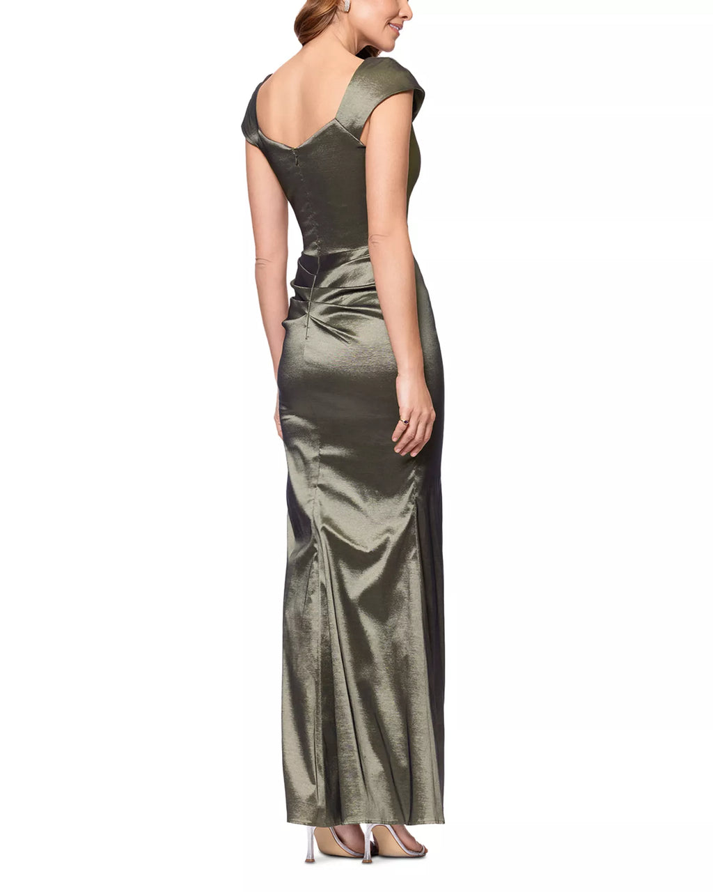 Luminous Trumpet Asymmetrical Neck Cap Sleeve Ruched Back Floor Length For Adults Prom Dress
