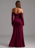 Luminous Trumpet Off the Shoulder Ruched Long Sleeve Cut Out Back Floor Length For Sale Prom Dress ﻿