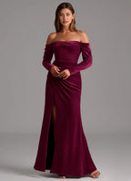 Luminous Trumpet Off the Shoulder Ruched Long Sleeve Cut Out Back Floor Length For Sale Prom Dress ﻿