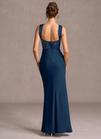 Luminous Trumpet Sweetheart Square Strap Lace Accent Open Back Floor Length For Ladies Prom Dress