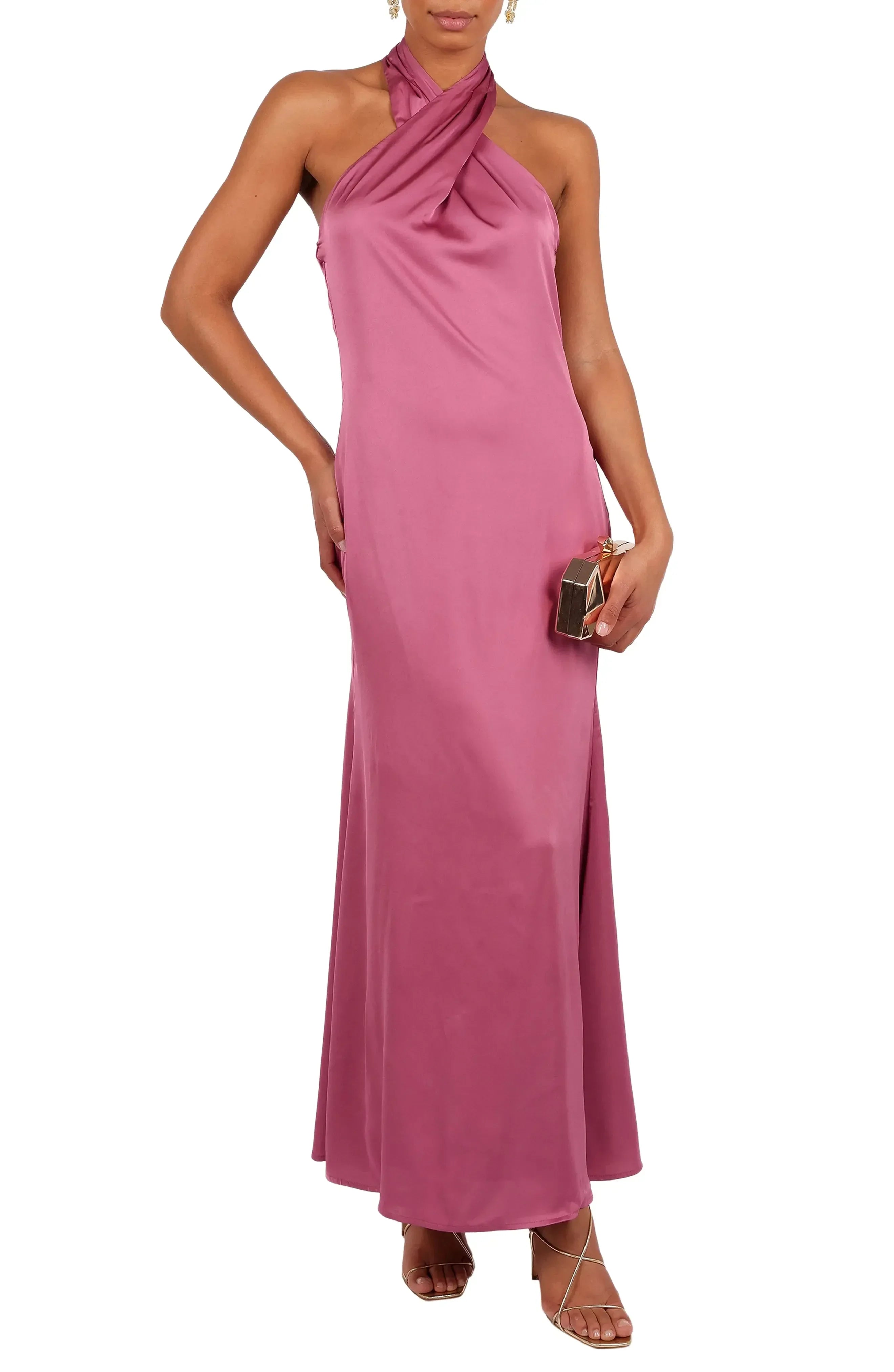 Luscious Sheath Halter Sleeveless Open Back Floor Length Evening Dress