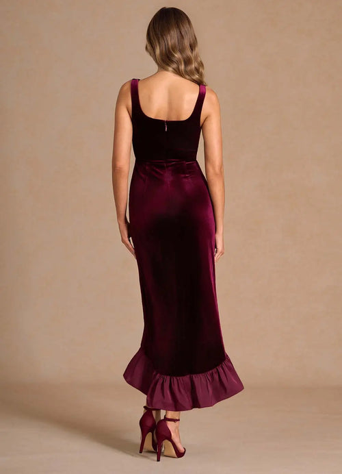 Lush Mermaid Square Neck Sleeveless Open Back Asymmetrical Midi For Sale Prom Dress