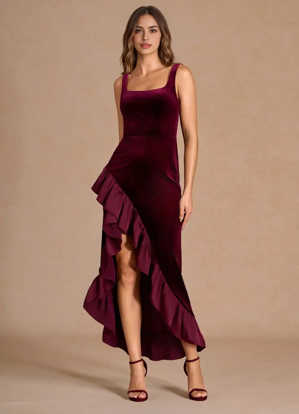 Lush Mermaid Square Neck Sleeveless Open Back Asymmetrical Midi For Sale Prom Dress