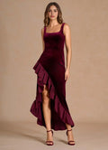 Lush Mermaid Square Neck Sleeveless Open Back Asymmetrical Midi For Sale Prom Dress