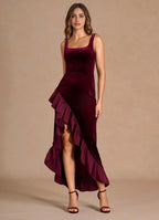 Lush Mermaid Square Neck Sleeveless Open Back Asymmetrical Midi For Sale Prom Dress