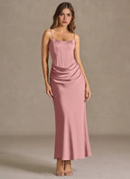 Lush Mermaid Square Neck Spaghetti Strap Ruched Accent Lace Up Back Floor Length For Women Prom Dress
