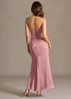 Lush Mermaid Square Neck Spaghetti Strap Ruched Accent Lace Up Back Floor Length For Women Prom Dress