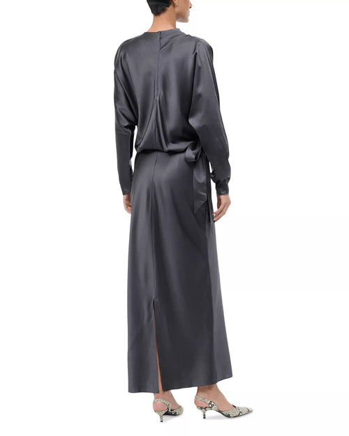 Lush Sheath Cowl Neck Long Sleeve Tie Accent Open Back Floor Length For Sale Prom Dress
