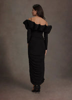 Lush Sheath Off Shoulder Long Sleeve Open Back Midi Length For Ladies Prom Dress