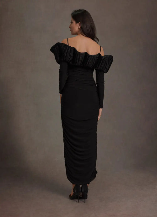 Lush Sheath Off Shoulder Long Sleeve Open Back Midi Length For Ladies Prom Dress