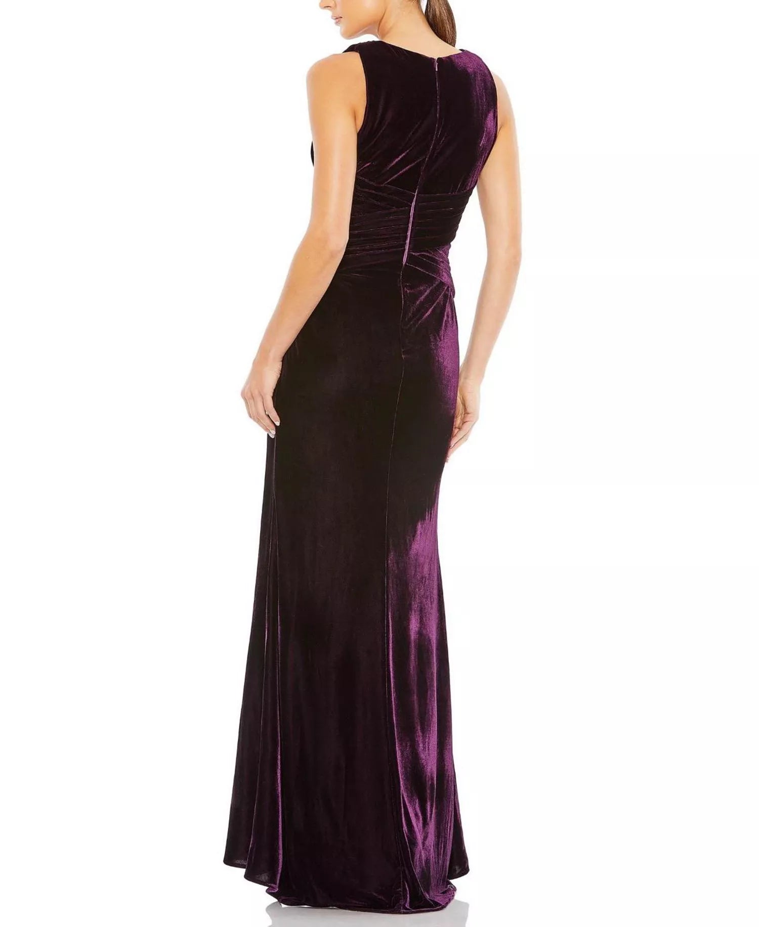 Lush Trumpet Deep V Neck Sleeveless Ruched Back Floor Length Female Prom Dress