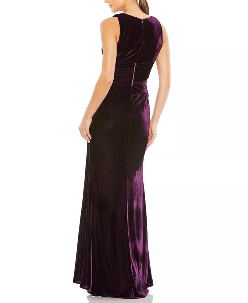Robe de bal longue en trompette, avec décolleté en V profond, sans manches et dos froncé, pour femme