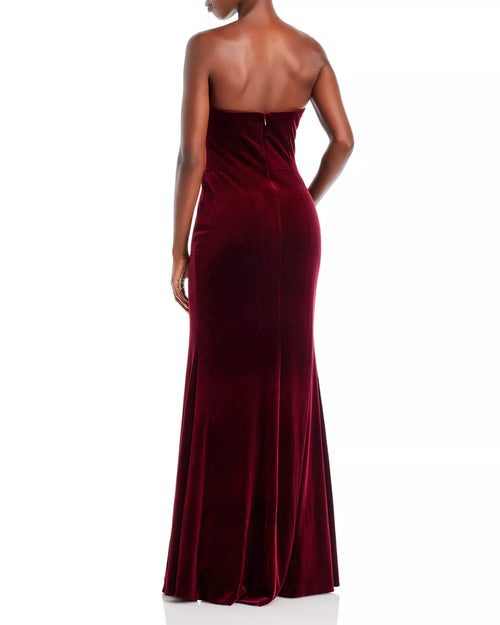 Robe de bal longue sans bretelles trompette sans manches à glissière au dos pour femme