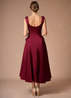 Lustrous A Line Cowl Neck Sleeveless Open Back Midi Length For Sale Prom Dress