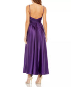 Lustrous A Line Deep V Neck Thin Strap Plunging Back Midi Length For Adults Prom Dress