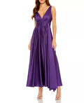 Lustrous A Line Deep V Neck Thin Strap Plunging Back Midi Length For Adults Prom Dress