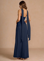 Lustrous A Line Halter Neck Sleeveless Open Back Floor Length For Women Prom Dress