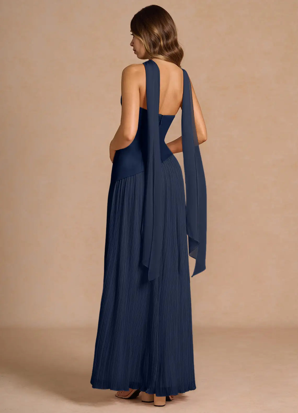 Lustrous A Line Halter Neck Sleeveless Open Back Floor Length For Women Prom Dress