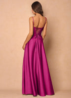 Lustrous A Line Spaghetti Strap Sleeveless Lace Up Back Floor Length For Women Prom Dress