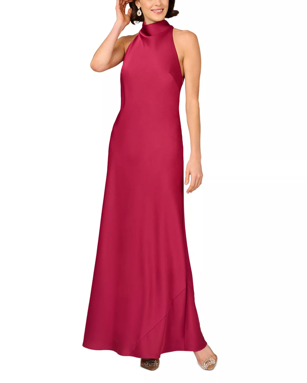 Lustrous Column Halter Neck Sleeveless Bow Back Floor Length For Adults Prom Dress