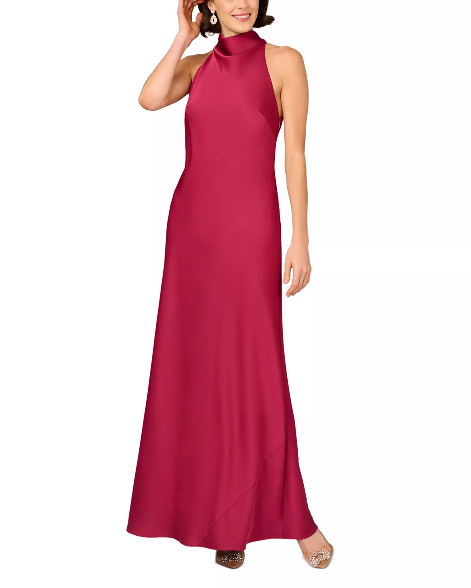 Lustrous Column Halter Neck Sleeveless Bow Back Floor Length For Adults Prom Dress