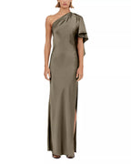 Lustrous Column One Shoulder Flounce Sleeve Open Back Floor Length For Adults Prom Dress