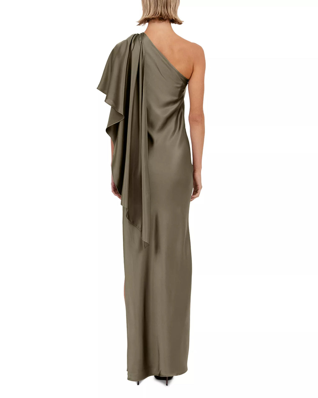 Lustrous Column One Shoulder Flounce Sleeve Open Back Floor Length For Adults Prom Dress
