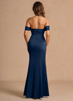 Lustrous Mermaid Off the Shoulder Short Sleeve Open Back Floor Length Female Prom Dress