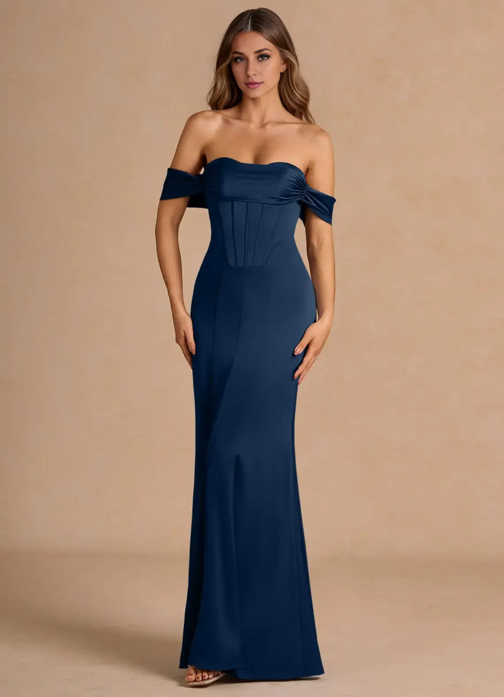 Lustrous Mermaid Off the Shoulder Short Sleeve Open Back Floor Length Female Prom Dress