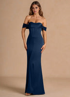 Lustrous Mermaid Off the Shoulder Short Sleeve Open Back Floor Length Female Prom Dress