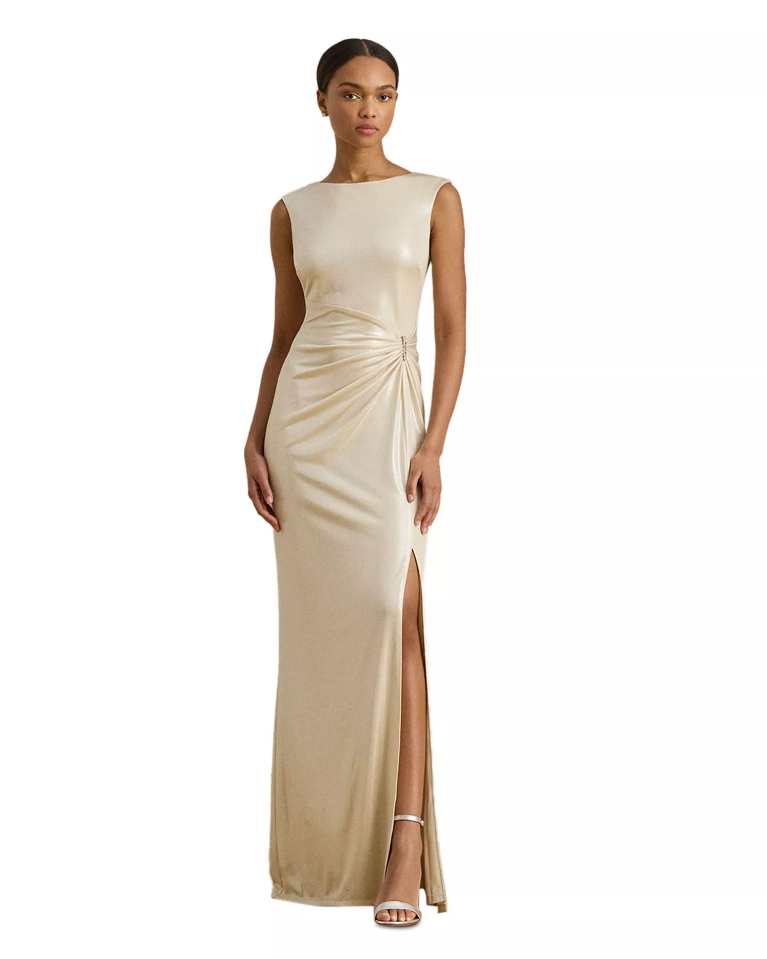 Lustrous Sheath Boat Neck Sleeveless Scoop Back Floor Length For Ladies Prom Dress