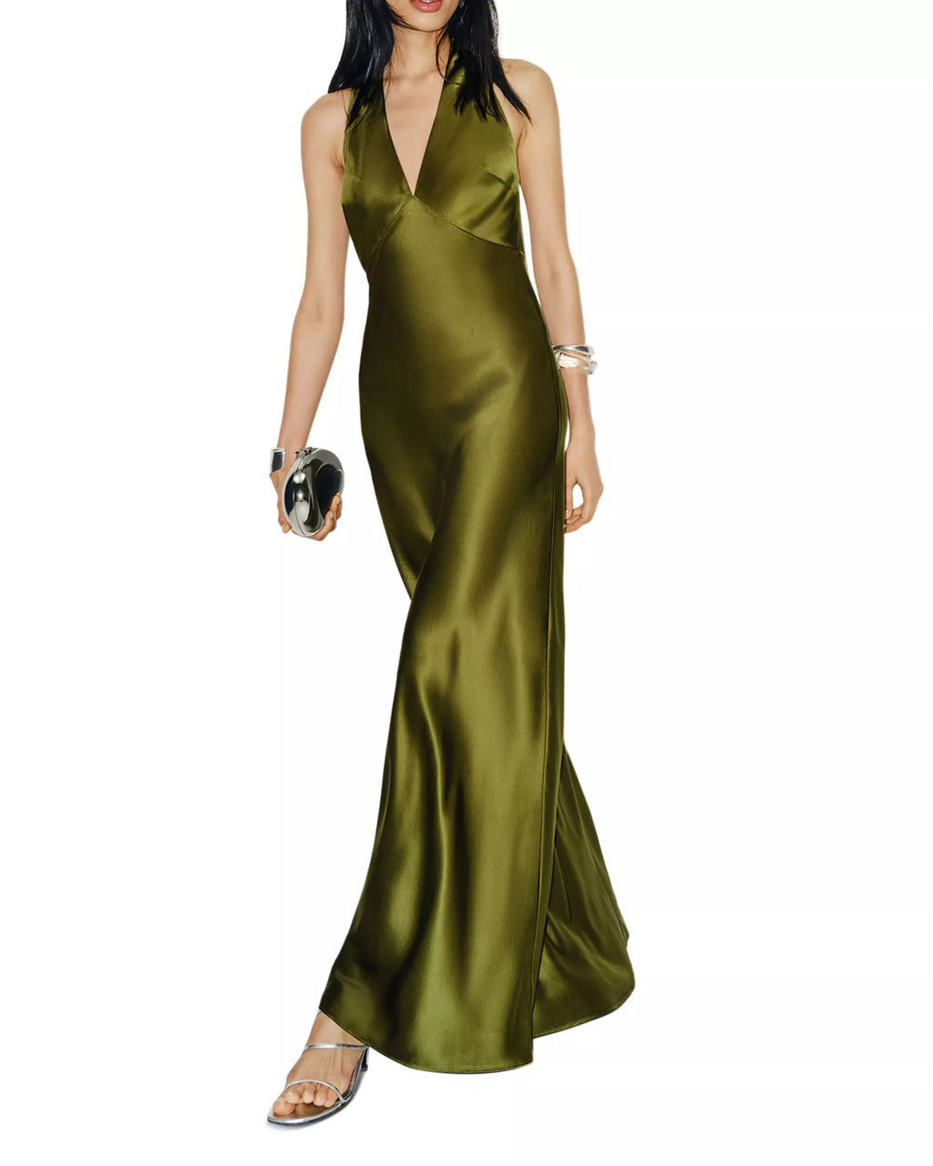 Lustrous Sheath Halter Deep V Sleeveless Plunging Back Floor Length For Adults Prom Dress