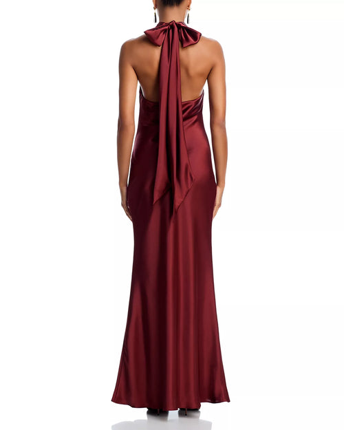 Lustrous Sheath Halter Neck Sleeveless Bow Back Floor Length For Ladies Prom Dress
