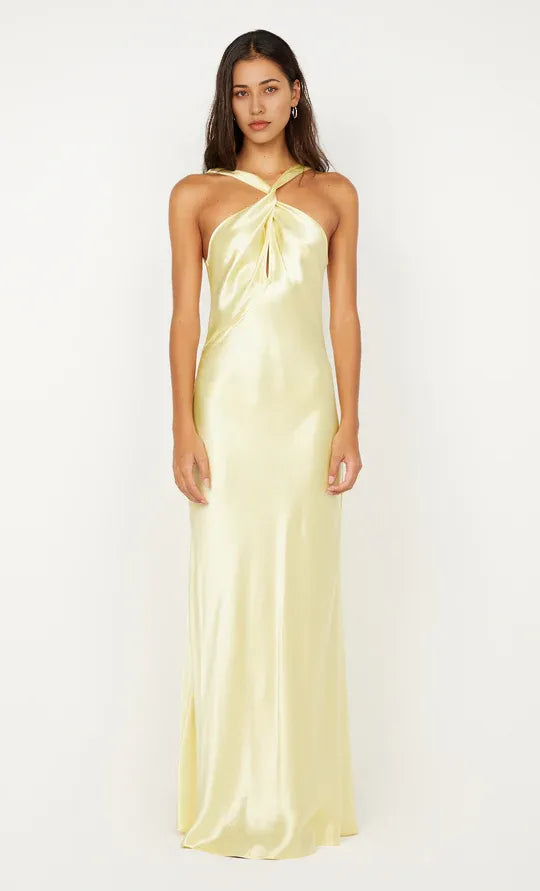 Lustrous Sheath Halter Neck Sleeveless Deep Open Back Floor Length Hot sale Prom Dress