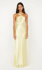 Lustrous Sheath Halter Neck Sleeveless Deep Open Back Floor Length Hot sale Prom Dress