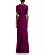 Lustrous Sheath Mock Neck Cap Sleeve Ruched Back Floor Length For Adults Prom Dress
